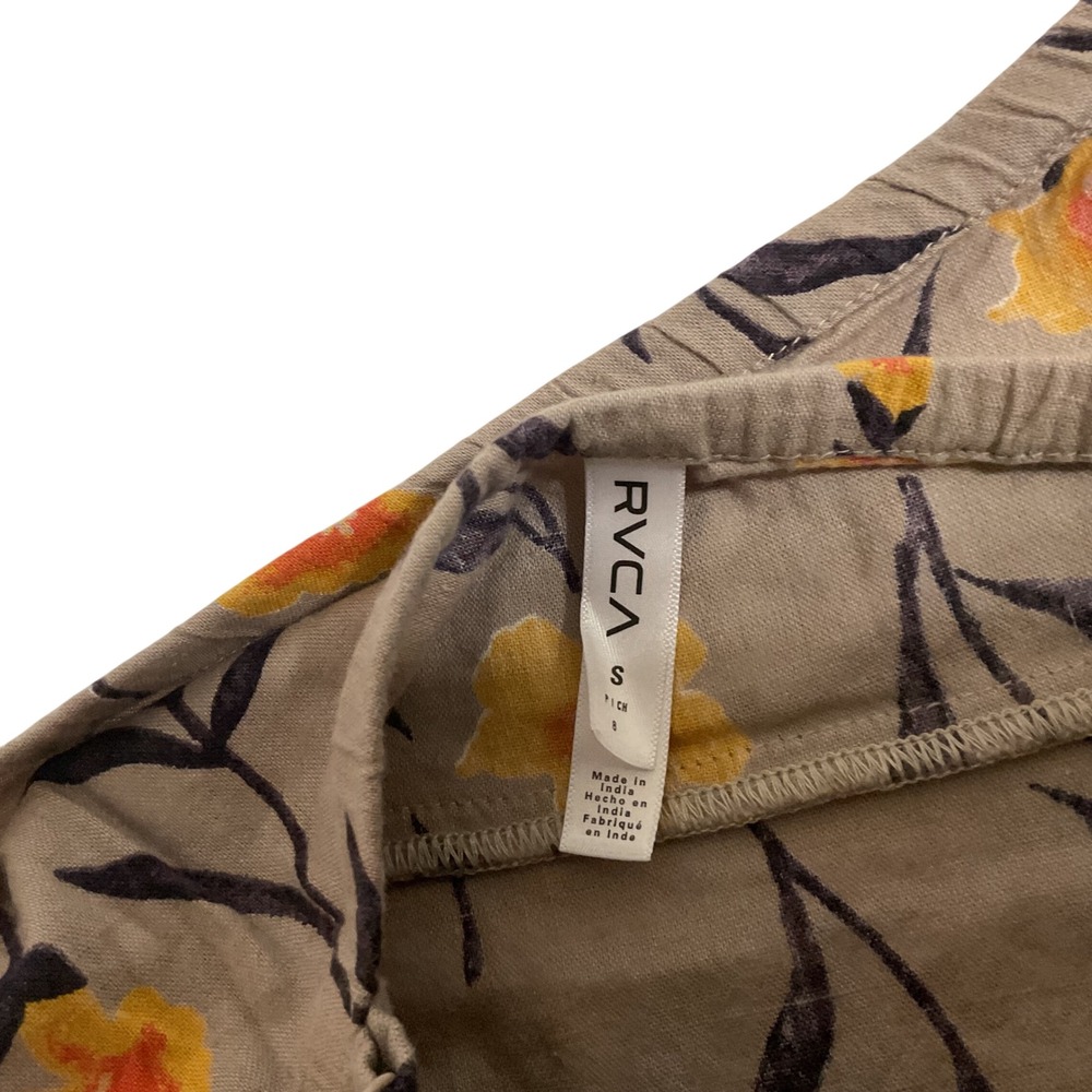 RVCA Floral Top / Mini Dress Sz Small Tan Yellow Wrap Front Boho Summer - Picture 4 of 8
